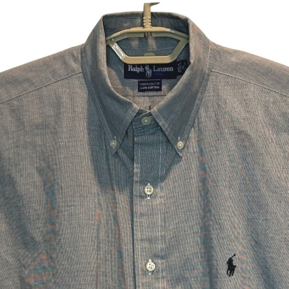 Ralph Lauren Yarmouth Shirt 16 32/33 Men's Blue Micro Check Cotton Button Down